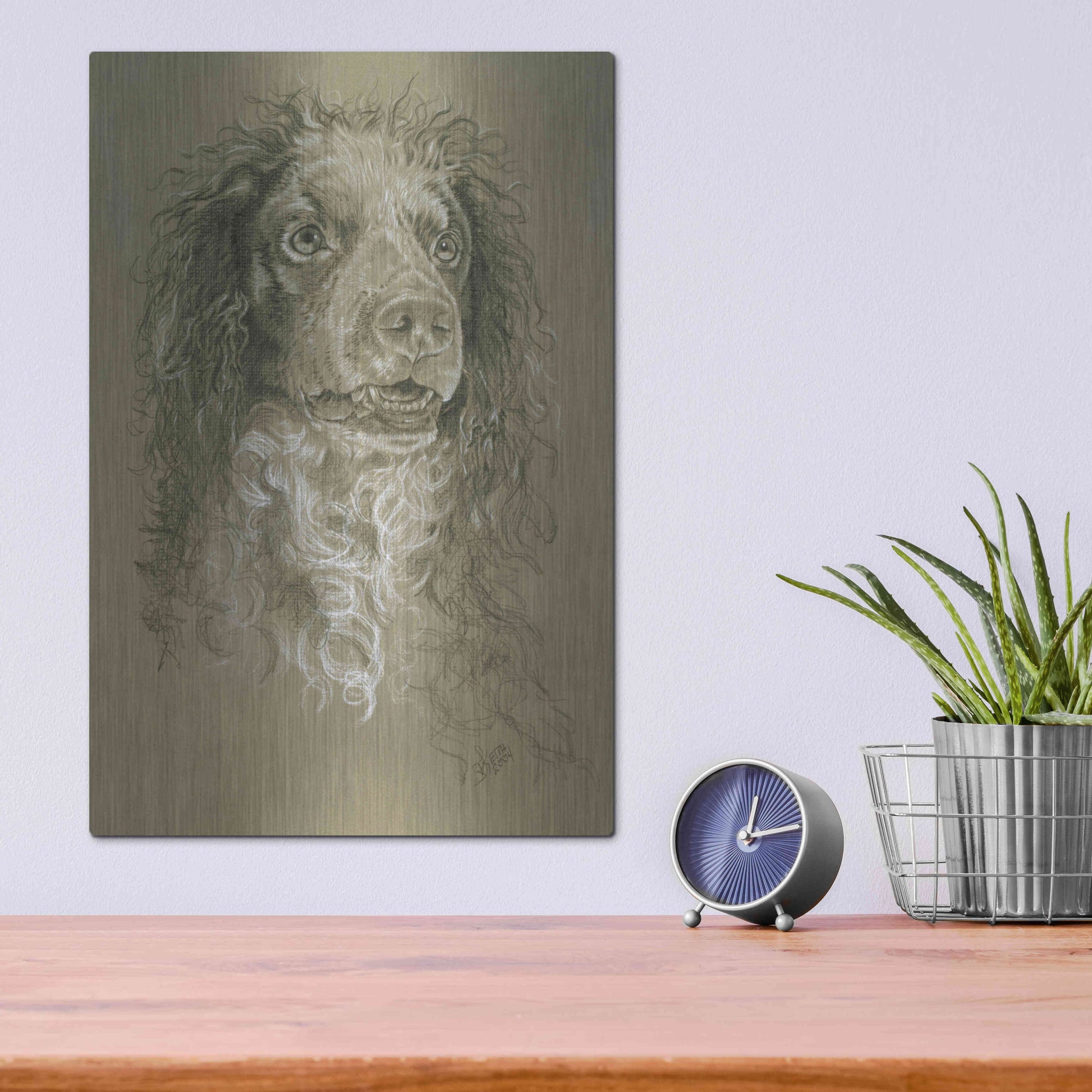 Luxe Metal Art 'Point-Audemer Spaniel' by Barbara Keith, Metal Wall Art,12x16