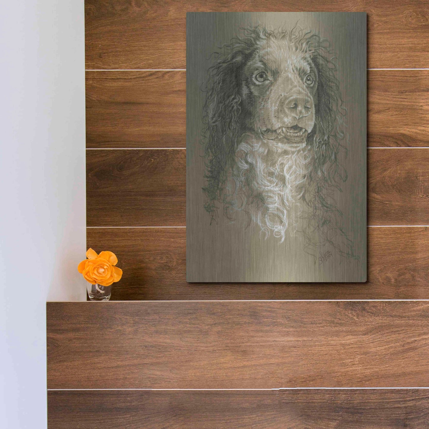 Luxe Metal Art 'Point-Audemer Spaniel' by Barbara Keith, Metal Wall Art,12x16