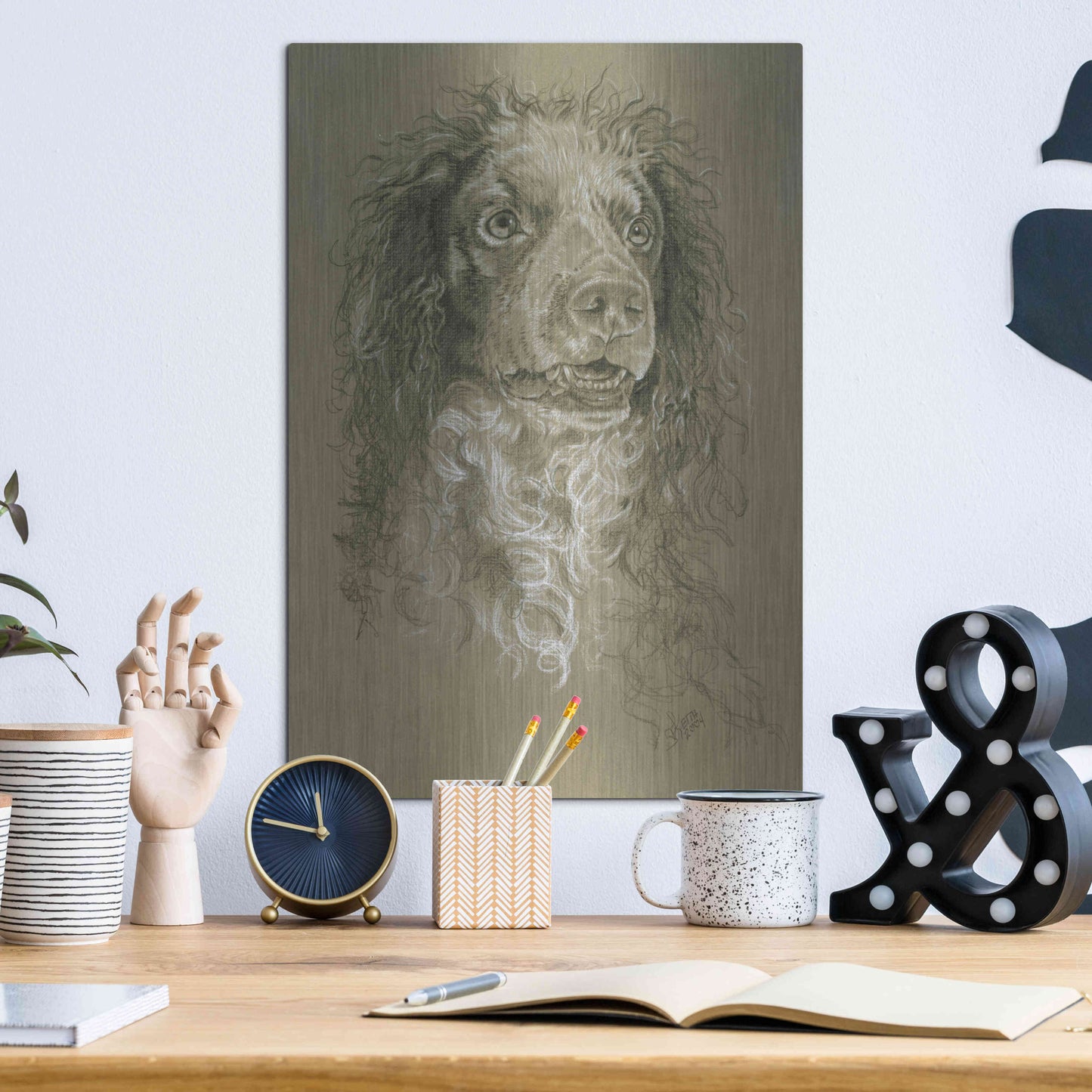 Luxe Metal Art 'Point-Audemer Spaniel' by Barbara Keith, Metal Wall Art,12x16