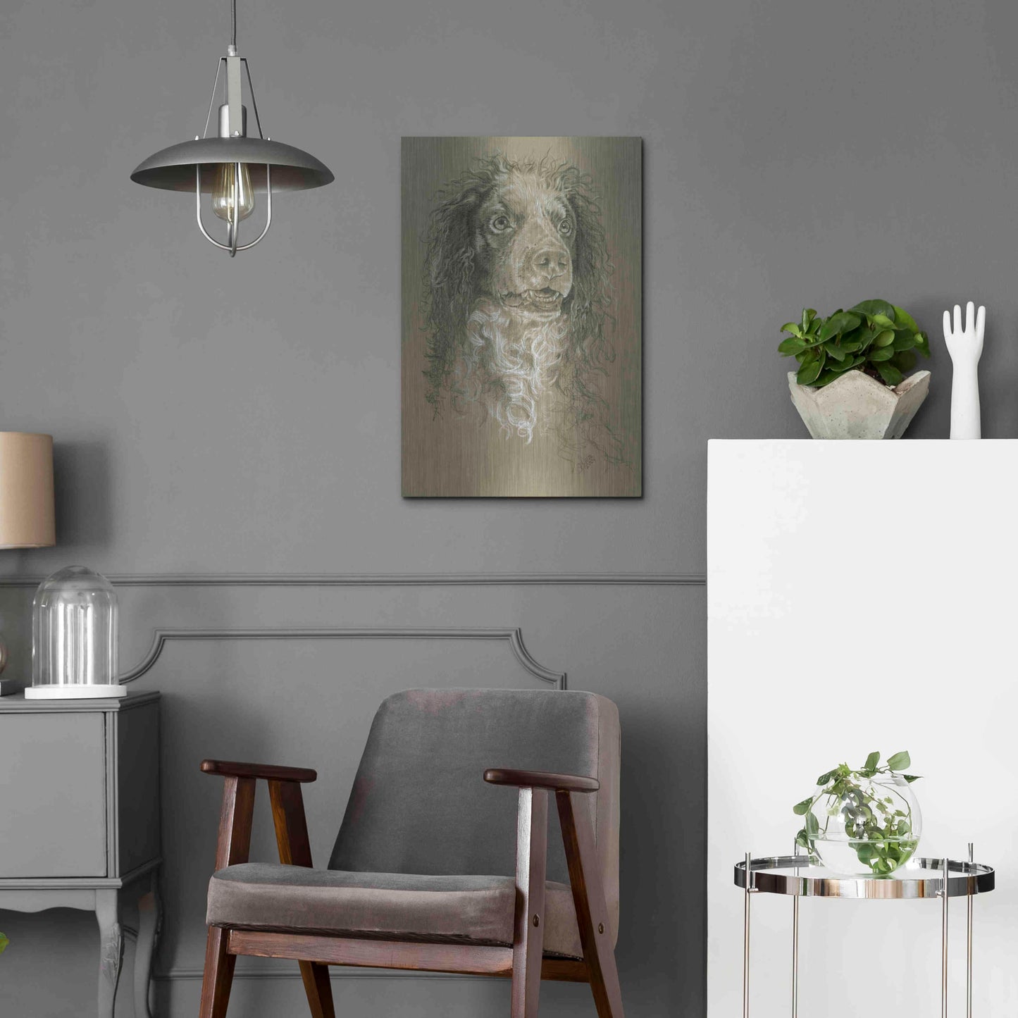 Luxe Metal Art 'Point-Audemer Spaniel' by Barbara Keith, Metal Wall Art,16x24