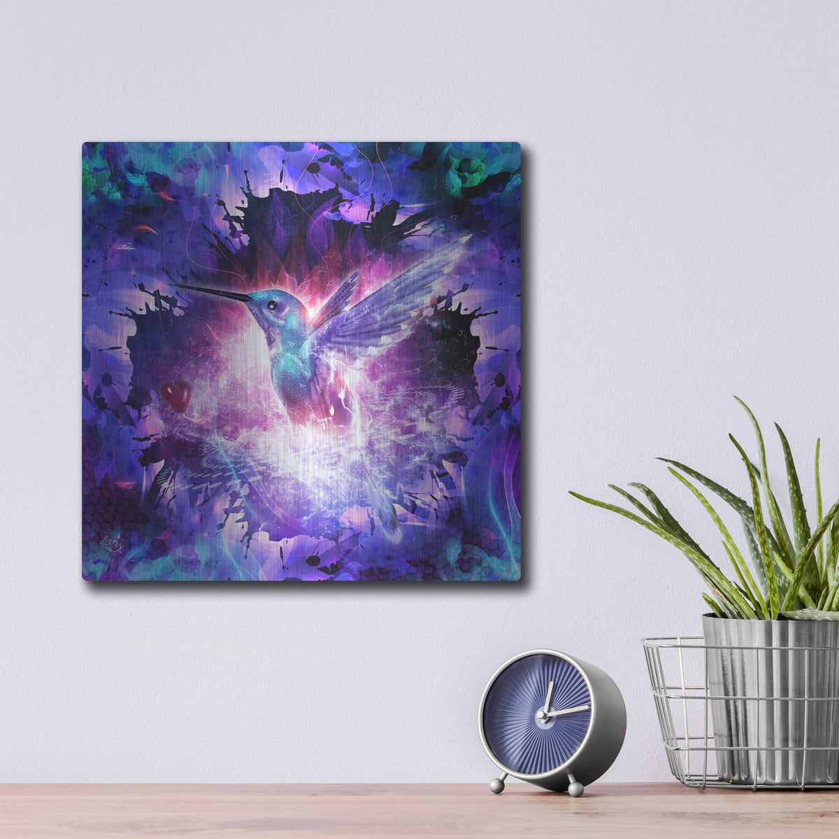 'Hummingbird Love' by Cameron Gray – Metal Wall Art, 12x12 room view