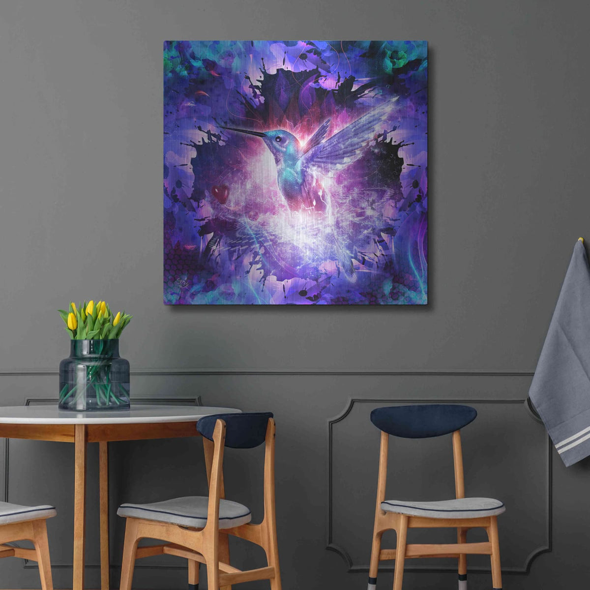 'Hummingbird Love' by Cameron Gray – Metal Wall Art, 36x36 room view