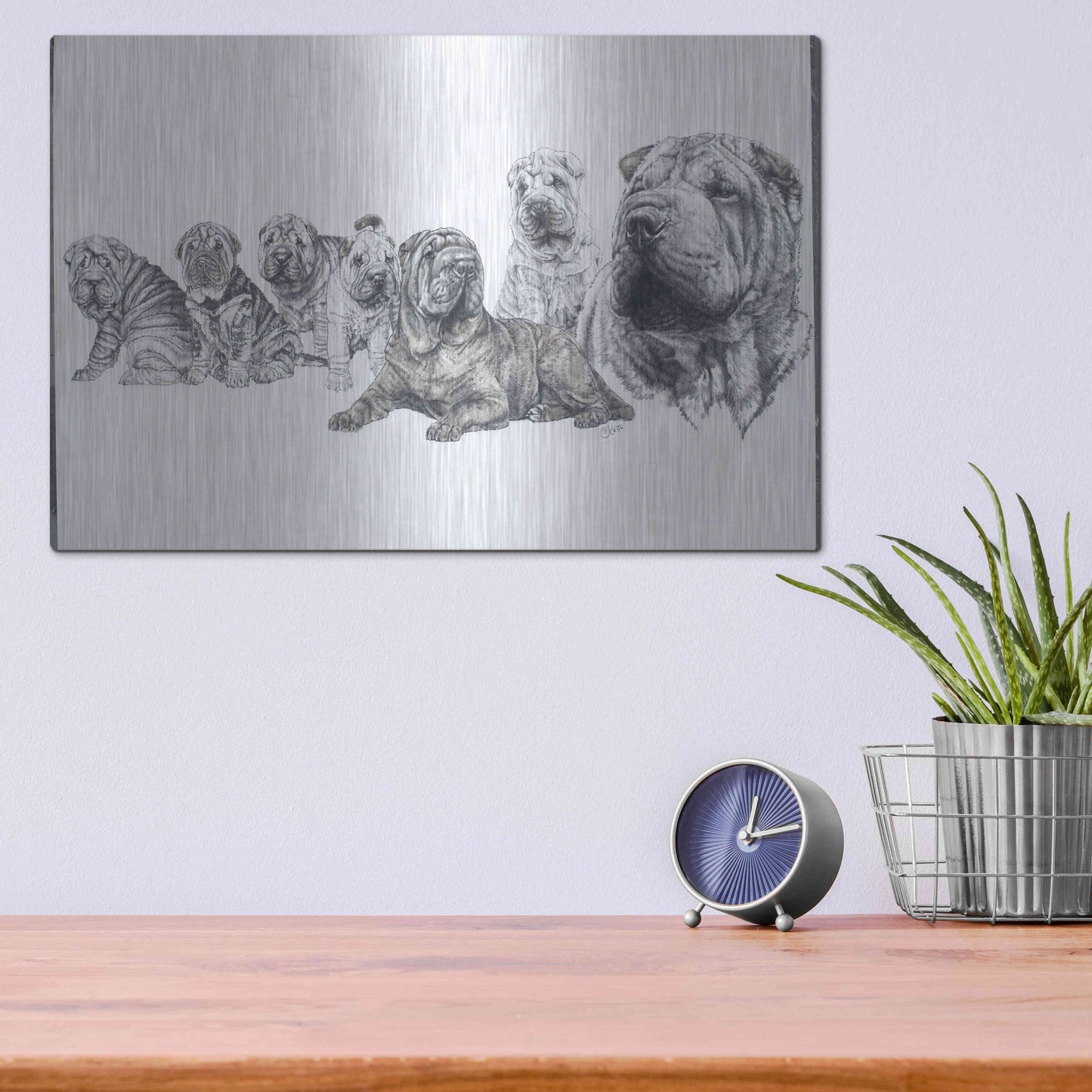 Luxe Metal Art 'Growing Up Shar Pei' by Barbara Keith, Metal Wall Art,16x12