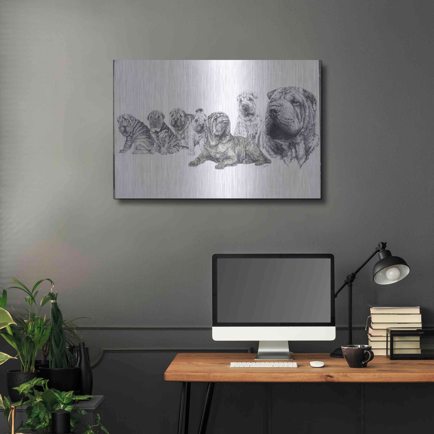 Luxe Metal Art 'Growing Up Shar Pei' by Barbara Keith, Metal Wall Art,36x24