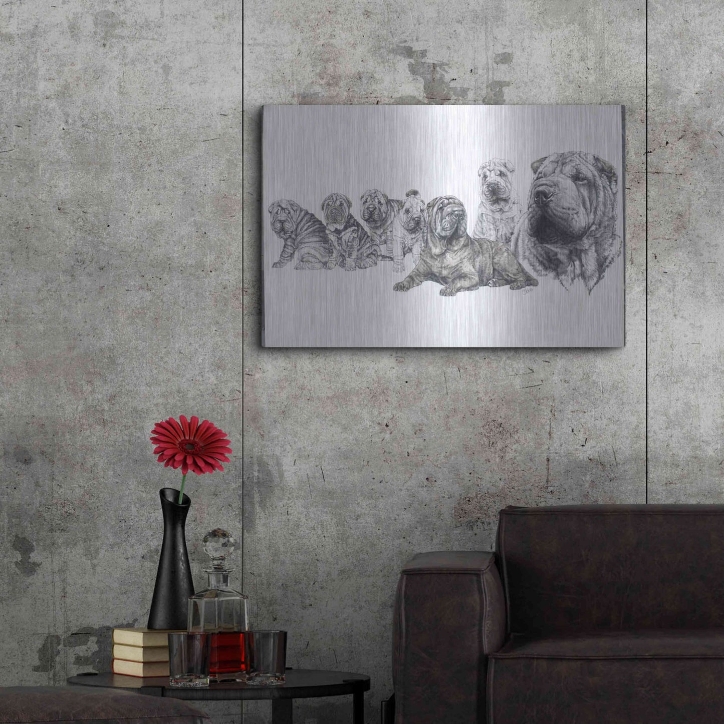 Luxe Metal Art 'Growing Up Shar Pei' by Barbara Keith, Metal Wall Art,36x24