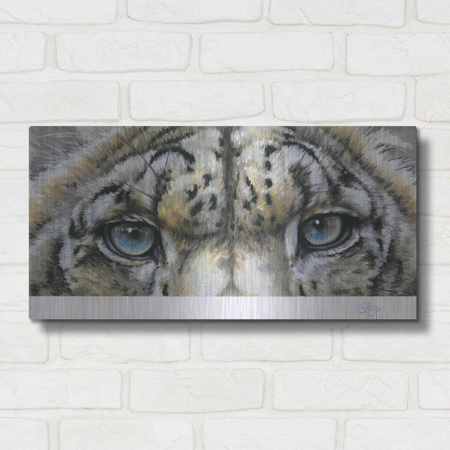 Luxe Metal Art 'Eye-Catching Snow Leopard' by Barbara Keith, Metal Wall Art,24x12