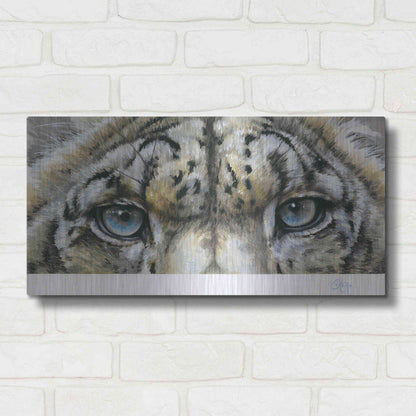 Luxe Metal Art 'Eye-Catching Snow Leopard' by Barbara Keith, Metal Wall Art,24x12