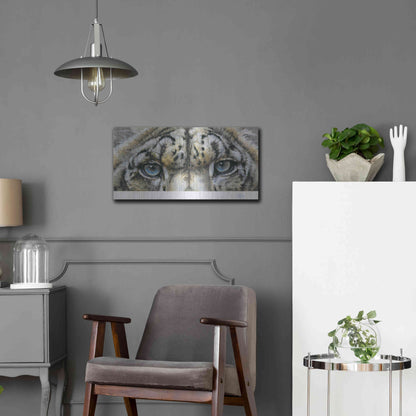 Luxe Metal Art 'Eye-Catching Snow Leopard' by Barbara Keith, Metal Wall Art,24x12