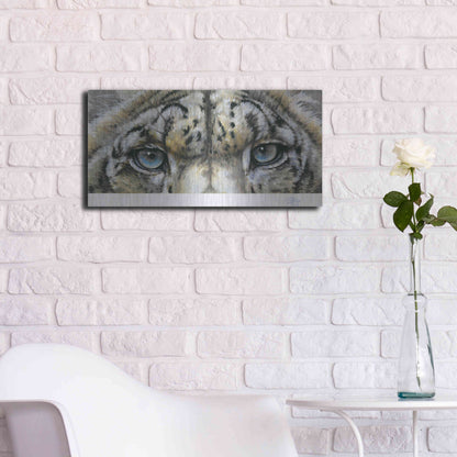 Luxe Metal Art 'Eye-Catching Snow Leopard' by Barbara Keith, Metal Wall Art,24x12