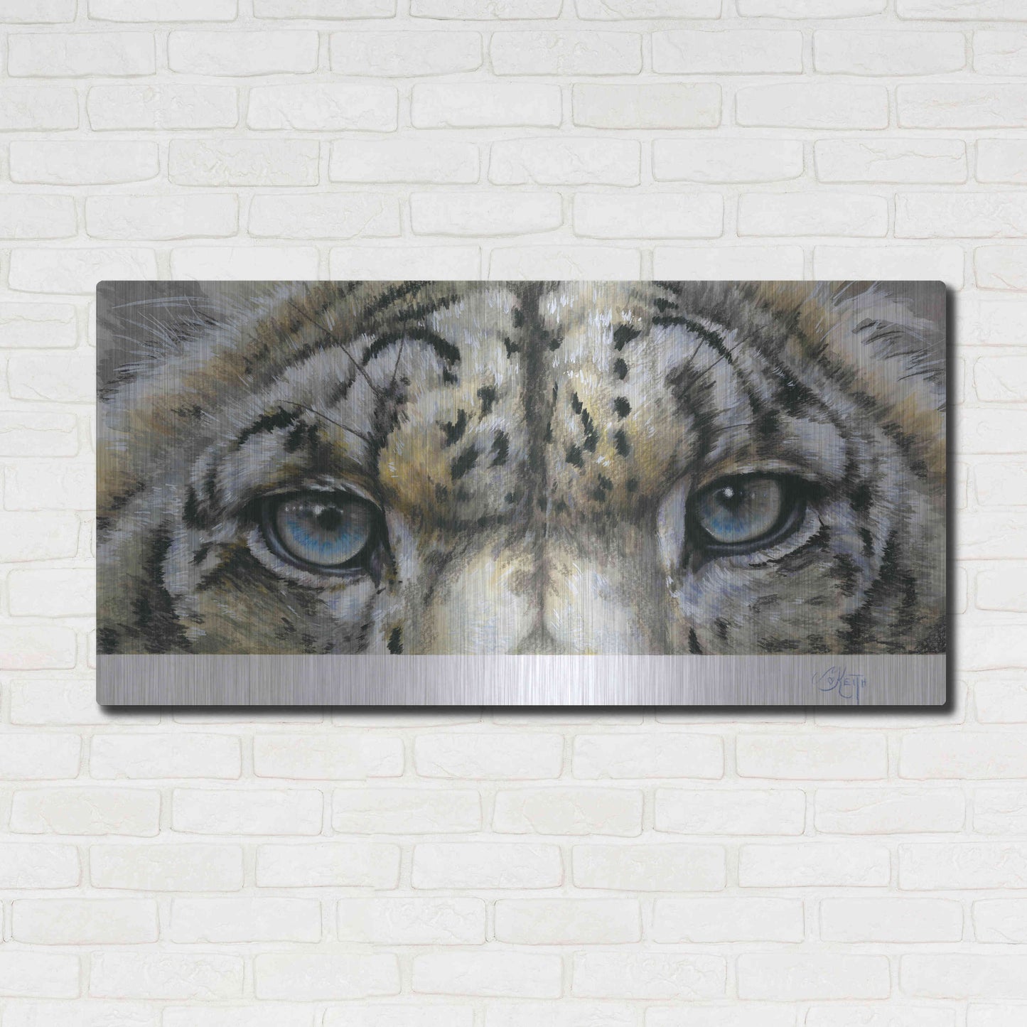 Luxe Metal Art 'Eye-Catching Snow Leopard' by Barbara Keith, Metal Wall Art,48x24