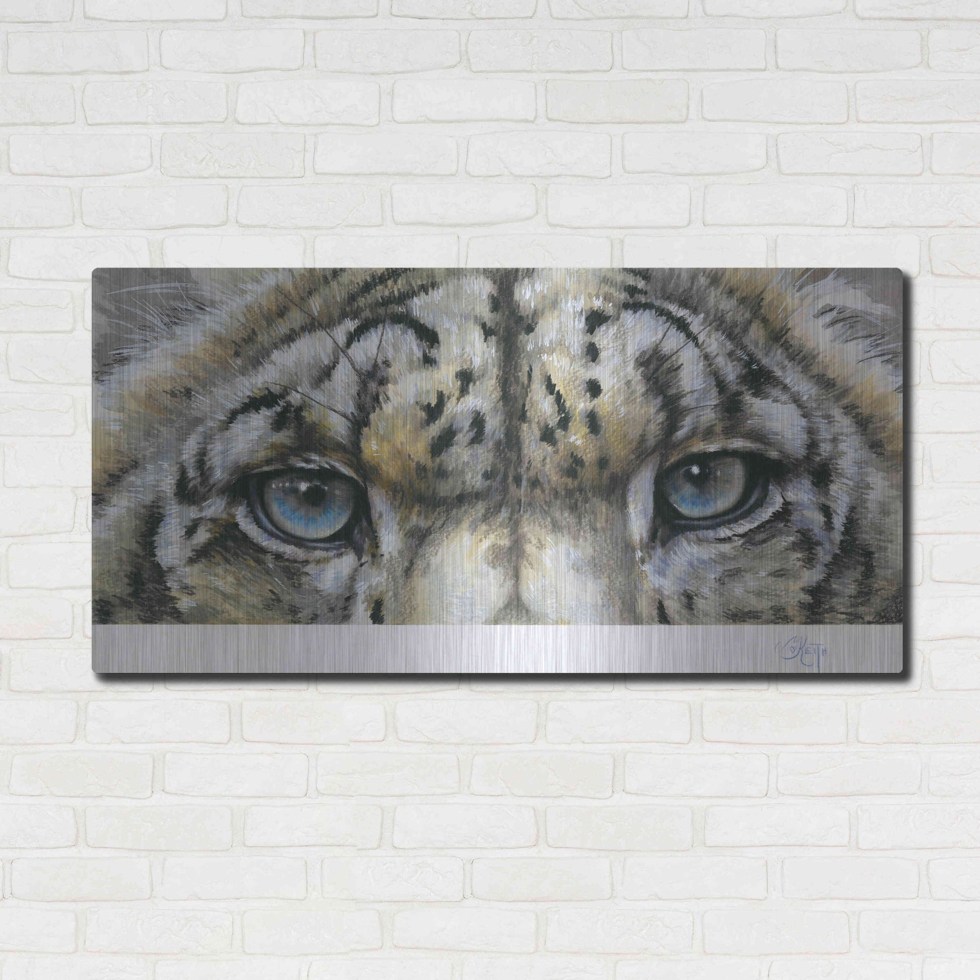 Luxe Metal Art 'Eye-Catching Snow Leopard' by Barbara Keith, Metal Wall Art,48x24