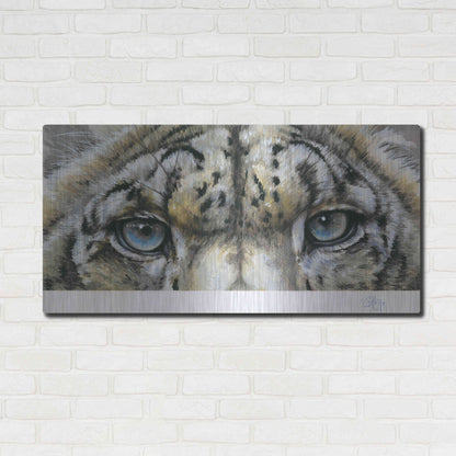 Luxe Metal Art 'Eye-Catching Snow Leopard' by Barbara Keith, Metal Wall Art,48x24