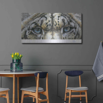Luxe Metal Art 'Eye-Catching Snow Leopard' by Barbara Keith, Metal Wall Art,48x24