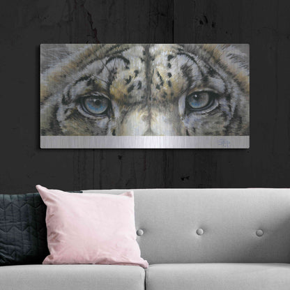 Luxe Metal Art 'Eye-Catching Snow Leopard' by Barbara Keith, Metal Wall Art,48x24