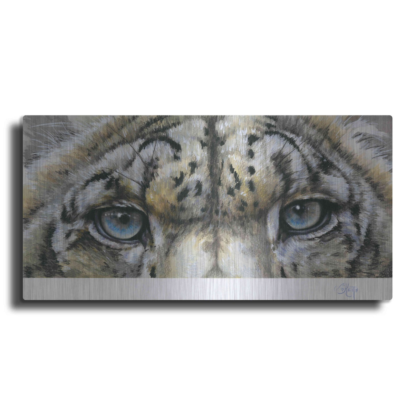 Luxe Metal Art 'Eye-Catching Snow Leopard' by Barbara Keith, Metal Wall Art