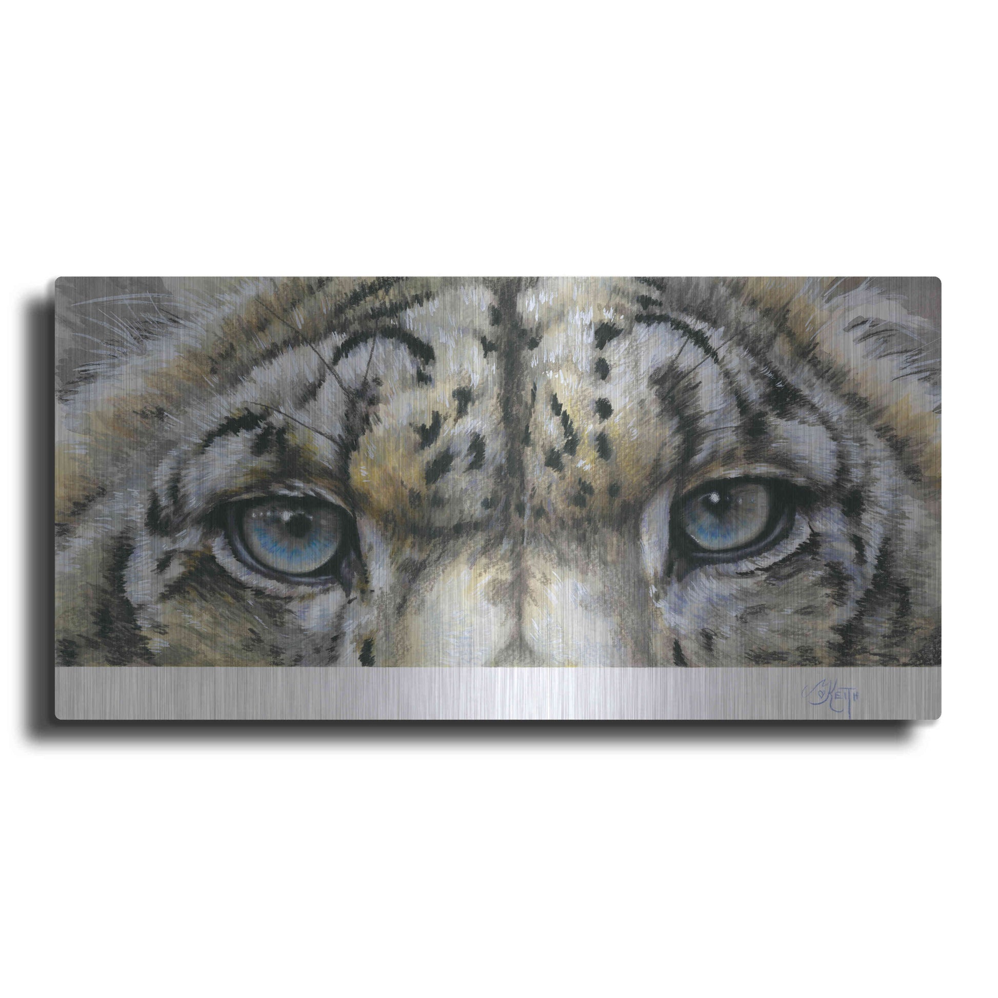 Luxe Metal Art 'Eye-Catching Snow Leopard' by Barbara Keith, Metal Wall Art
