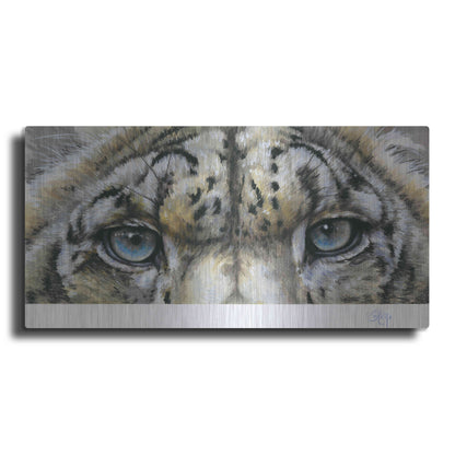 Luxe Metal Art 'Eye-Catching Snow Leopard' by Barbara Keith, Metal Wall Art