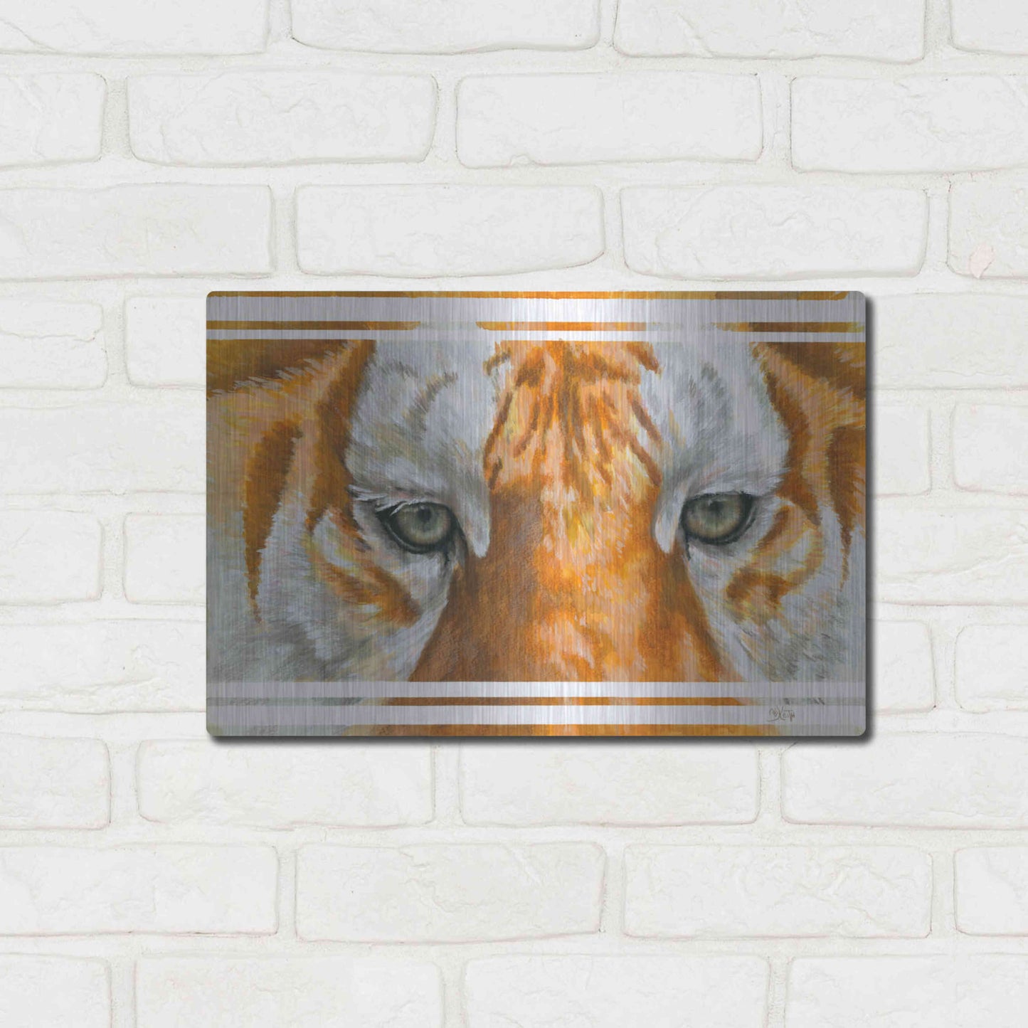 Luxe Metal Art 'Eye-Catching Golden Tabby Tiger' by Barbara Keith, Metal Wall Art,16x12