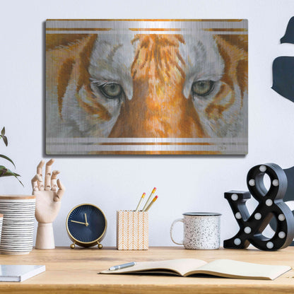 Luxe Metal Art 'Eye-Catching Golden Tabby Tiger' by Barbara Keith, Metal Wall Art,16x12