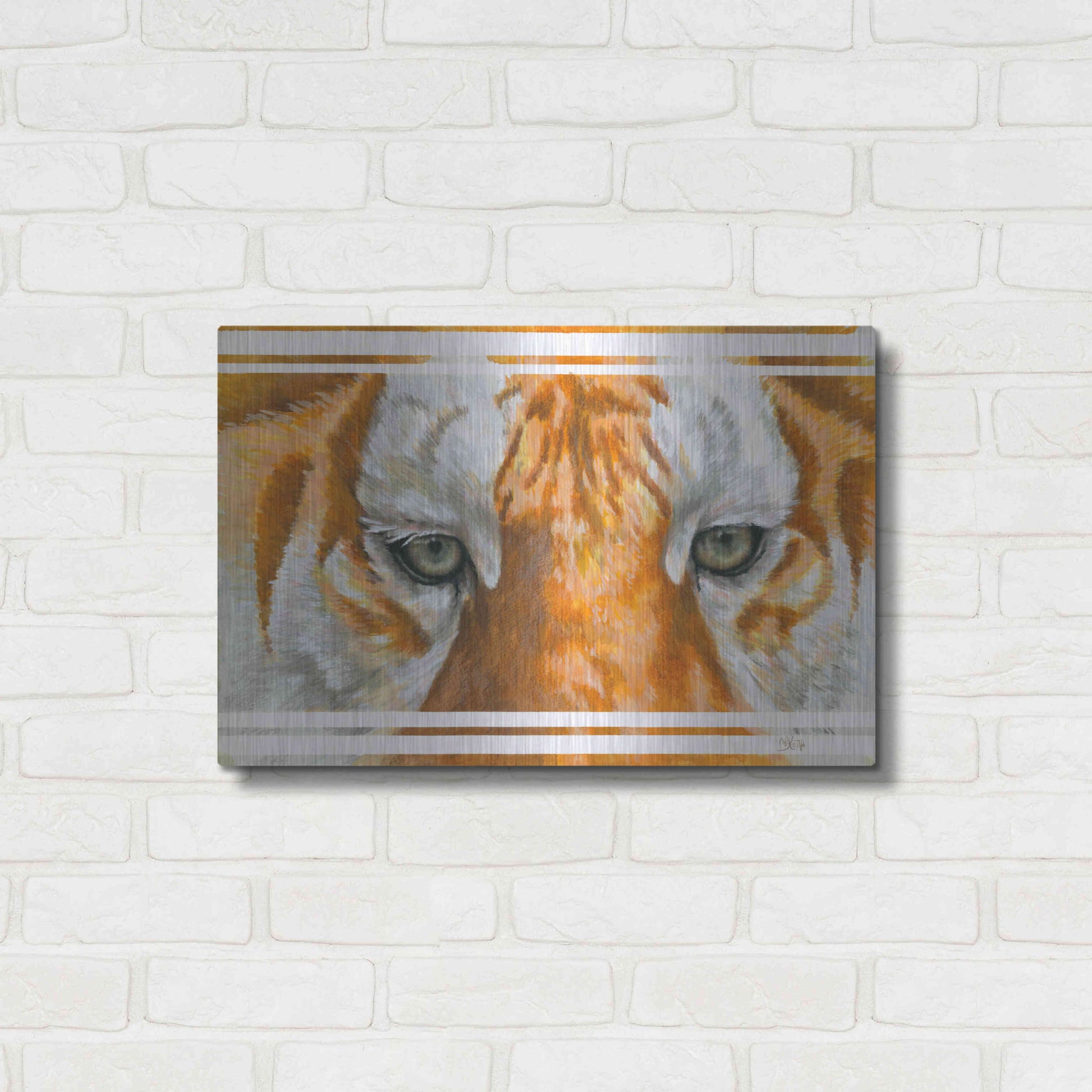 Luxe Metal Art 'Eye-Catching Golden Tabby Tiger' by Barbara Keith, Metal Wall Art,24x16