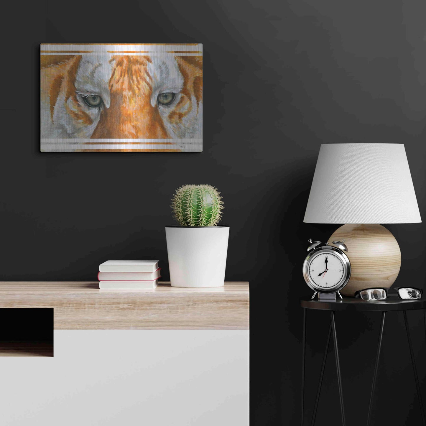 Luxe Metal Art 'Eye-Catching Golden Tabby Tiger' by Barbara Keith, Metal Wall Art,24x16