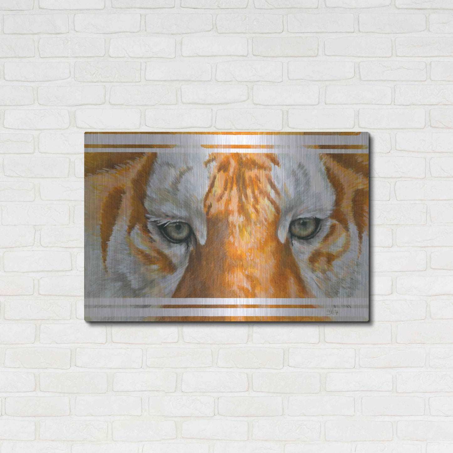 Luxe Metal Art 'Eye-Catching Golden Tabby Tiger' by Barbara Keith, Metal Wall Art,36x24