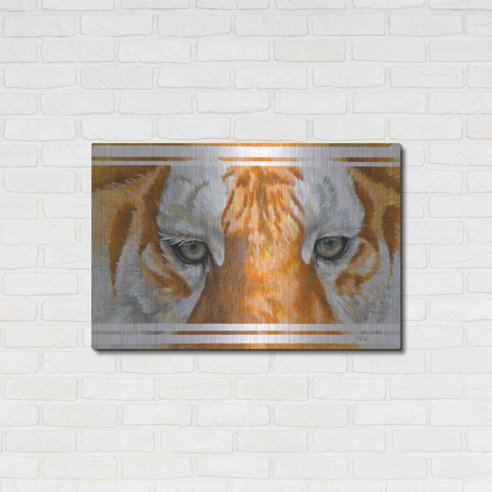 Luxe Metal Art 'Eye-Catching Golden Tabby Tiger' by Barbara Keith, Metal Wall Art,36x24