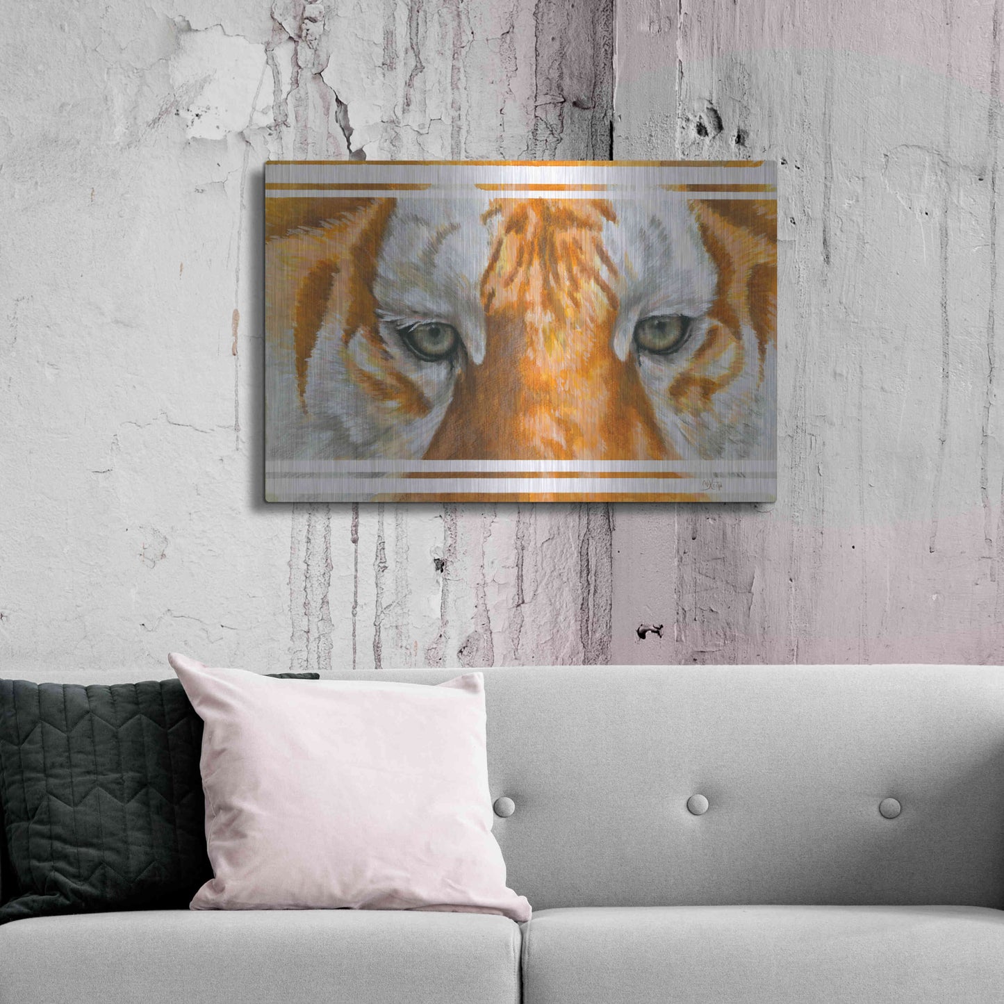 Luxe Metal Art 'Eye-Catching Golden Tabby Tiger' by Barbara Keith, Metal Wall Art,36x24