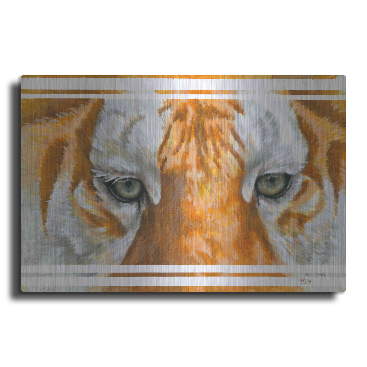 Luxe Metal Art 'Eye-Catching Golden Tabby Tiger' by Barbara Keith, Metal Wall Art