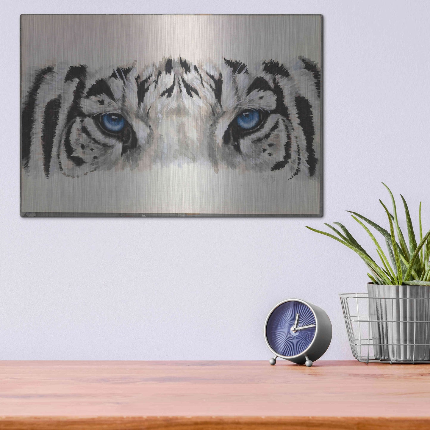 Luxe Metal Art 'Eye-Catching White Tiger' by Barbara Keith, Metal Wall Art,16x12
