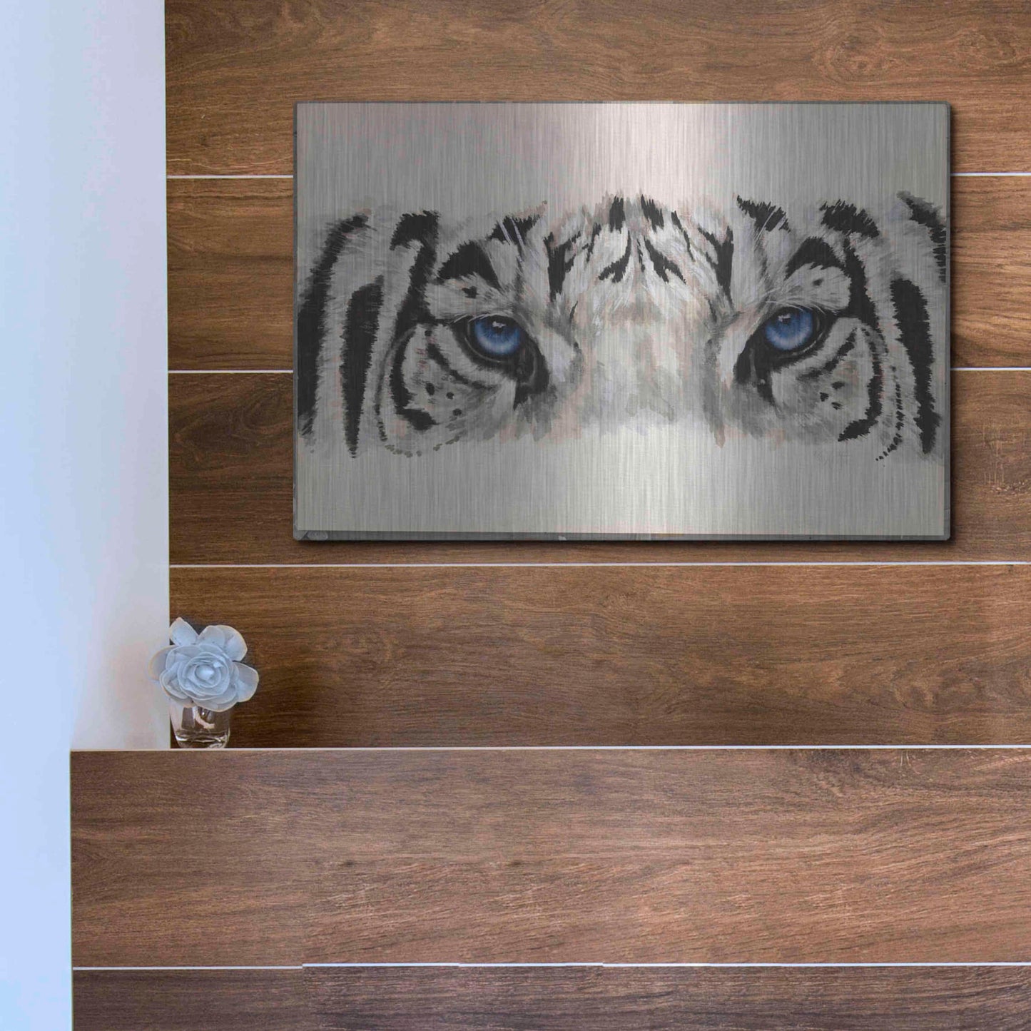 Luxe Metal Art 'Eye-Catching White Tiger' by Barbara Keith, Metal Wall Art,16x12