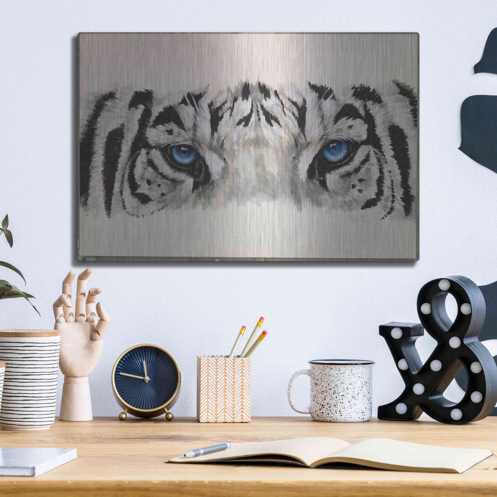 Luxe Metal Art 'Eye-Catching White Tiger' by Barbara Keith, Metal Wall Art,16x12