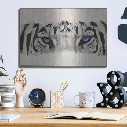 Luxe Metal Art 'Eye-Catching White Tiger' by Barbara Keith, Metal Wall Art,16x12