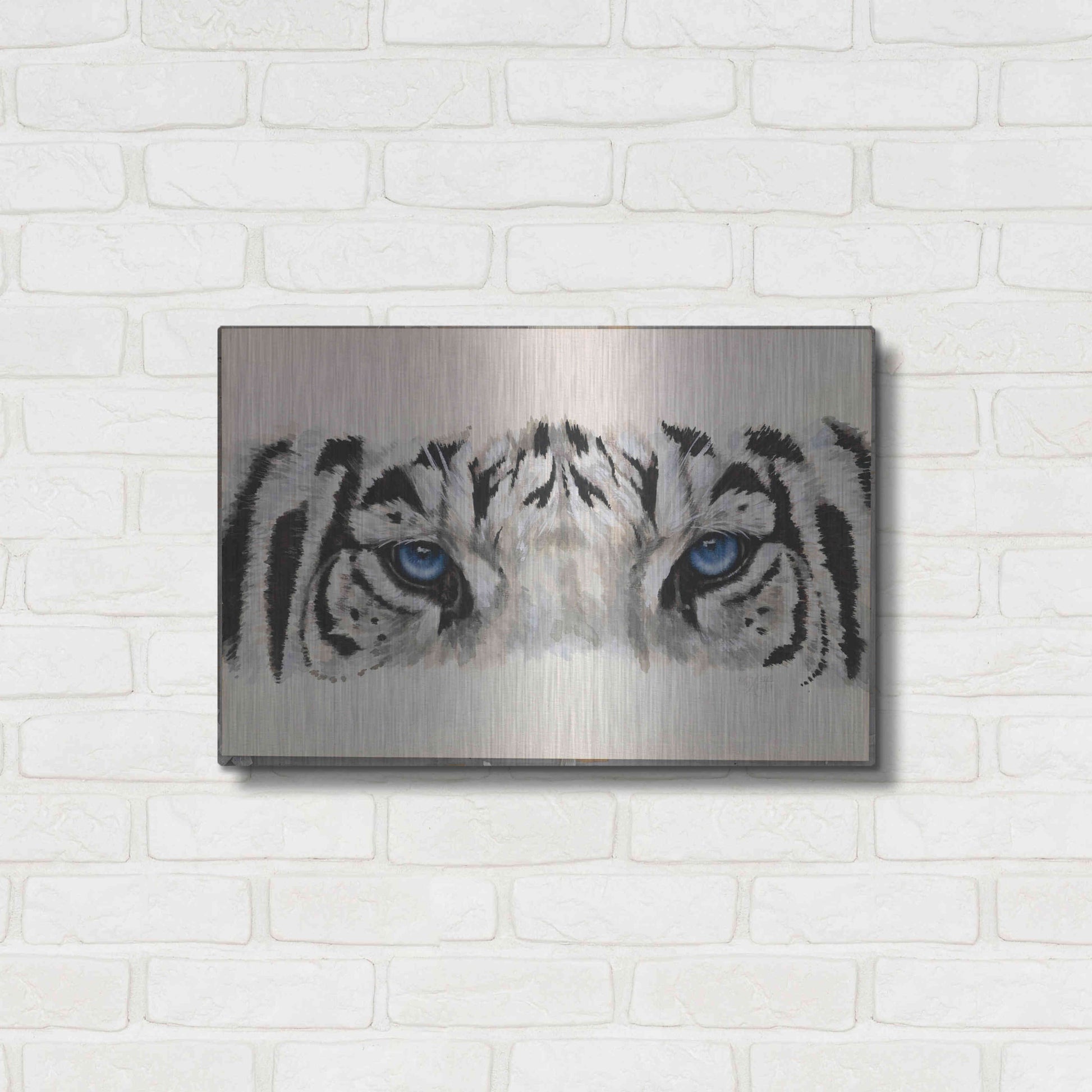 Luxe Metal Art 'Eye-Catching White Tiger' by Barbara Keith, Metal Wall Art,24x16