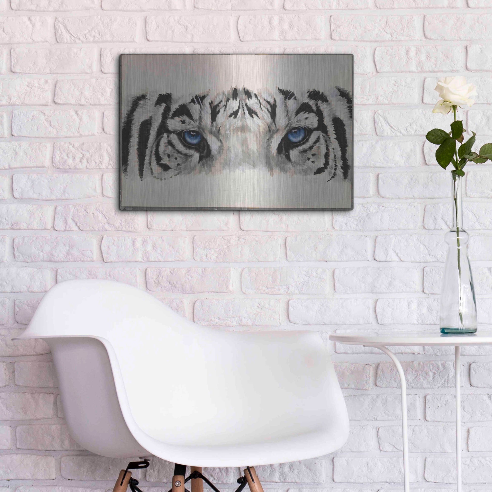 Luxe Metal Art 'Eye-Catching White Tiger' by Barbara Keith, Metal Wall Art,24x16