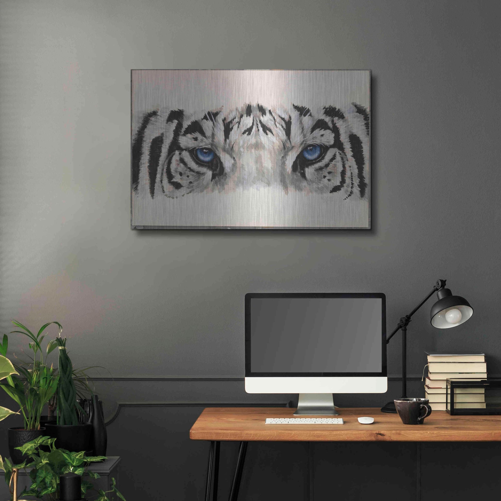 Luxe Metal Art 'Eye-Catching White Tiger' by Barbara Keith, Metal Wall Art,36x24