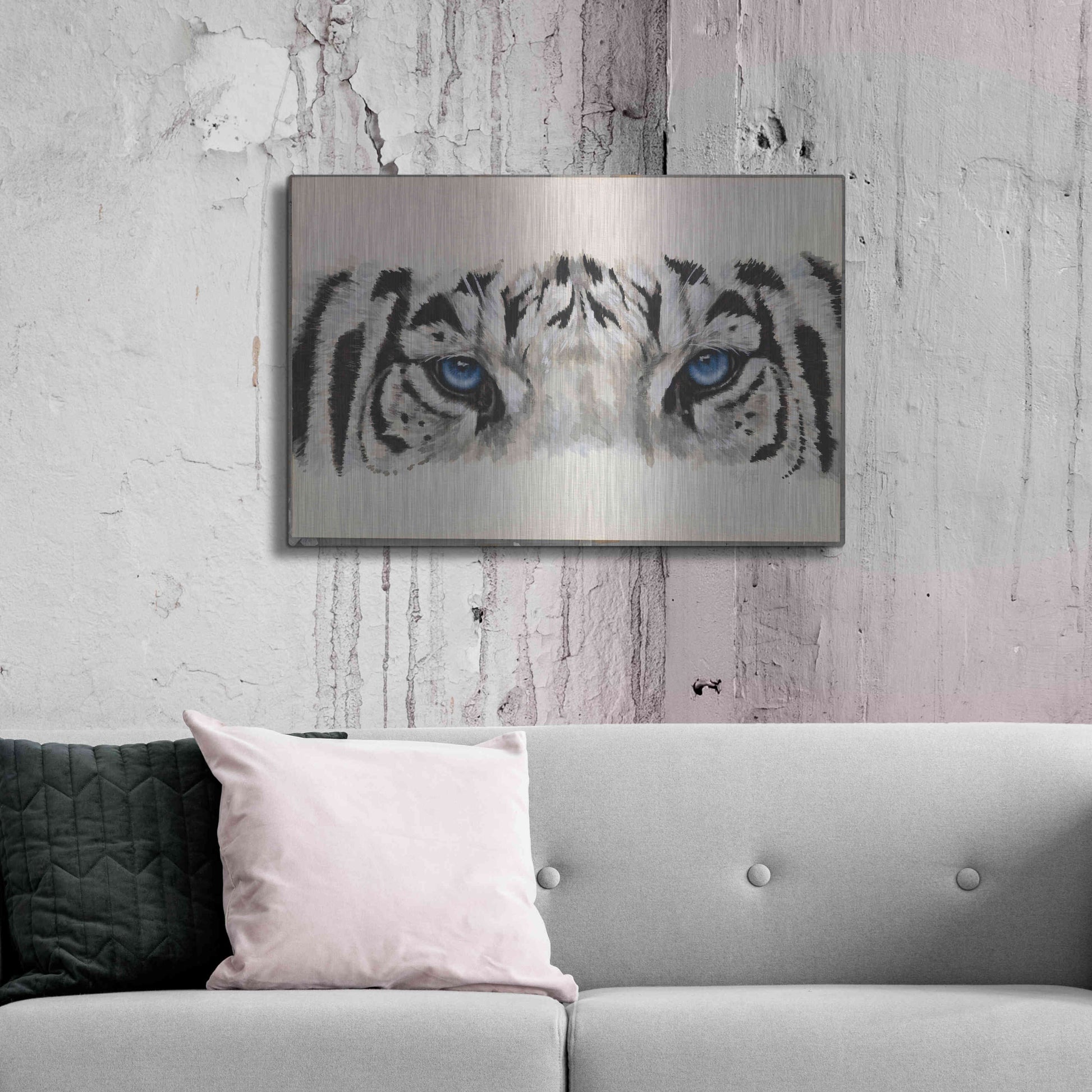 Luxe Metal Art 'Eye-Catching White Tiger' by Barbara Keith, Metal Wall Art,36x24