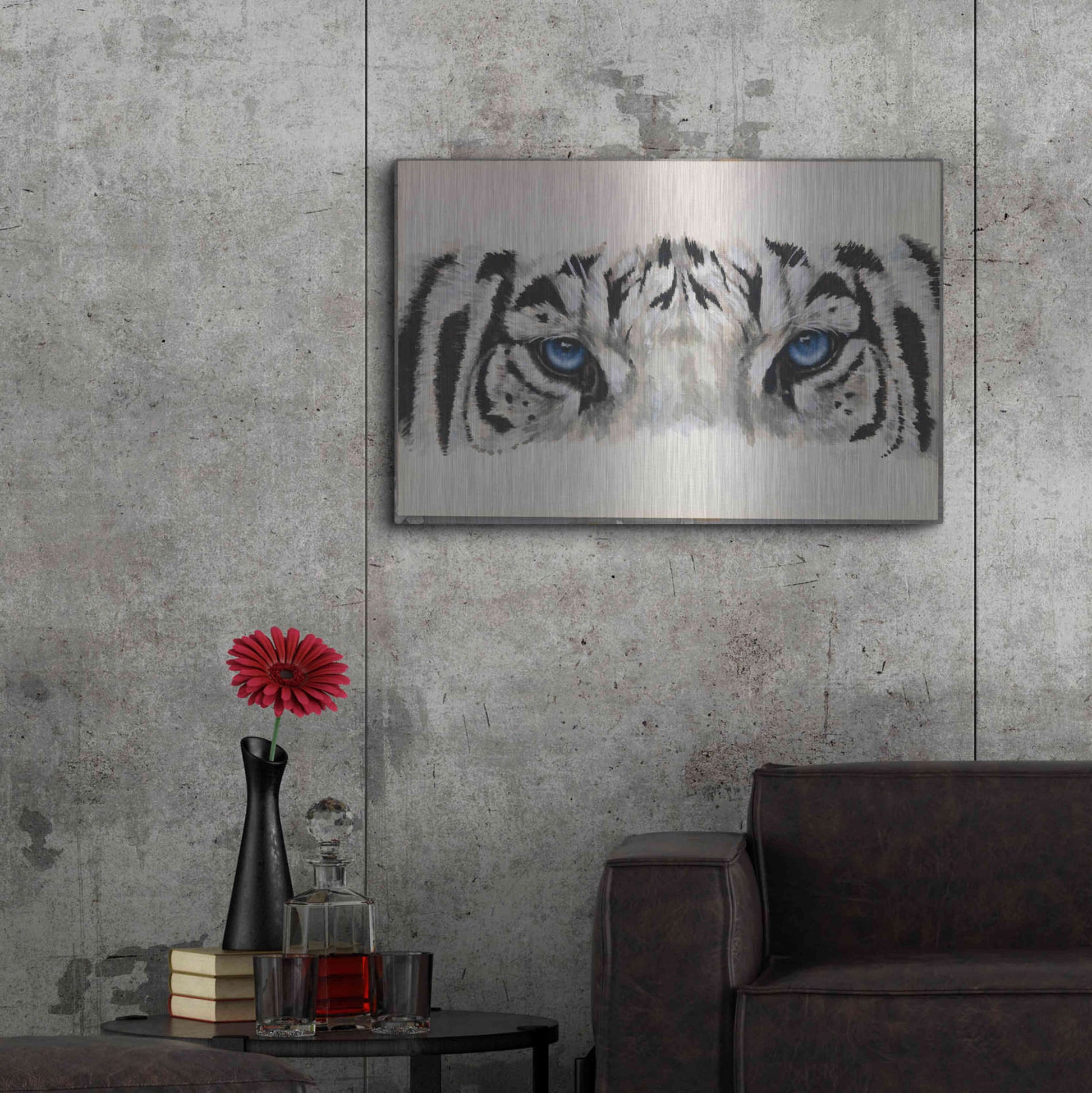 Luxe Metal Art 'Eye-Catching White Tiger' by Barbara Keith, Metal Wall Art,36x24