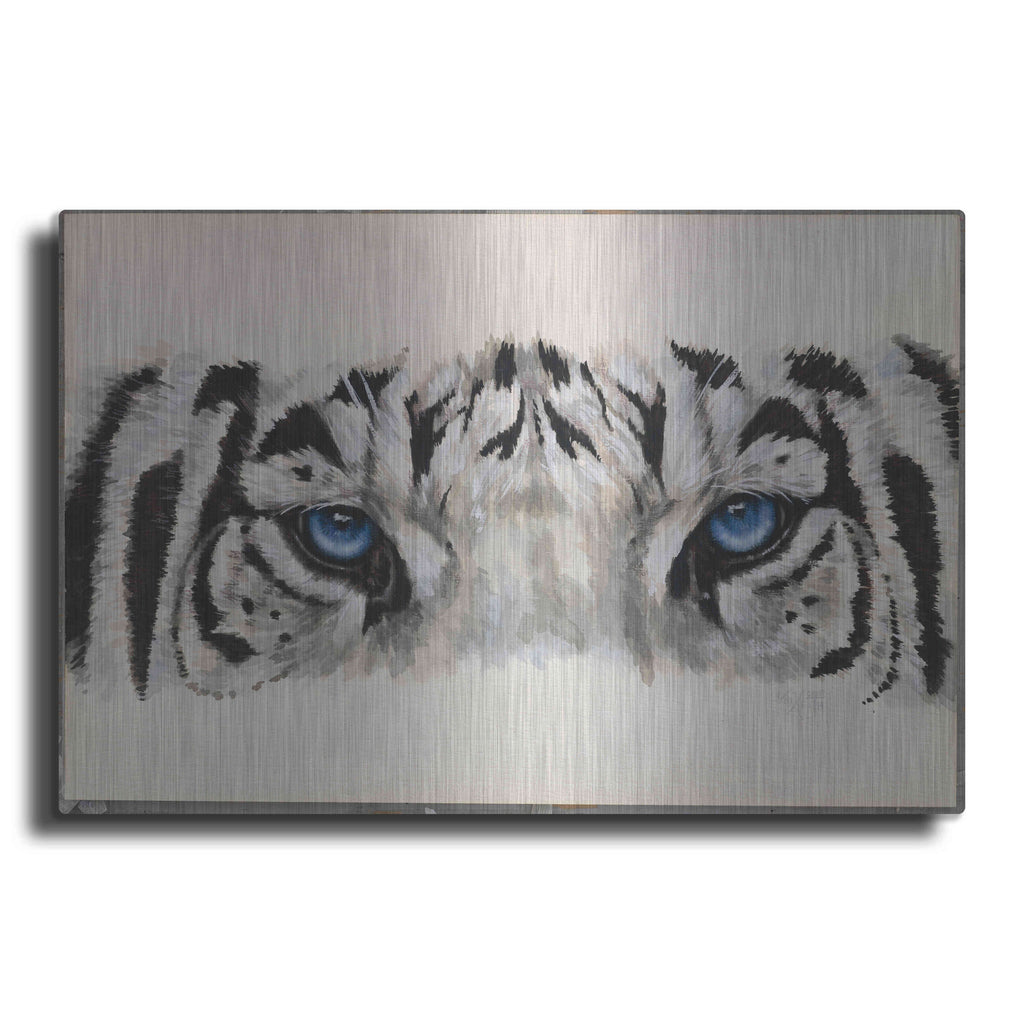 Luxe Metal Art 'Eye-Catching White Tiger' by Barbara Keith, Metal Wall Art