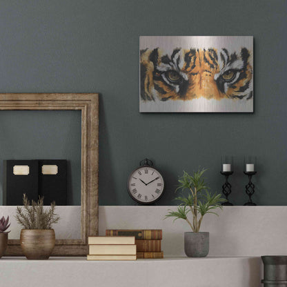 Luxe Metal Art 'Eye-Catching Tiger' by Barbara Keith, Metal Wall Art,16x12