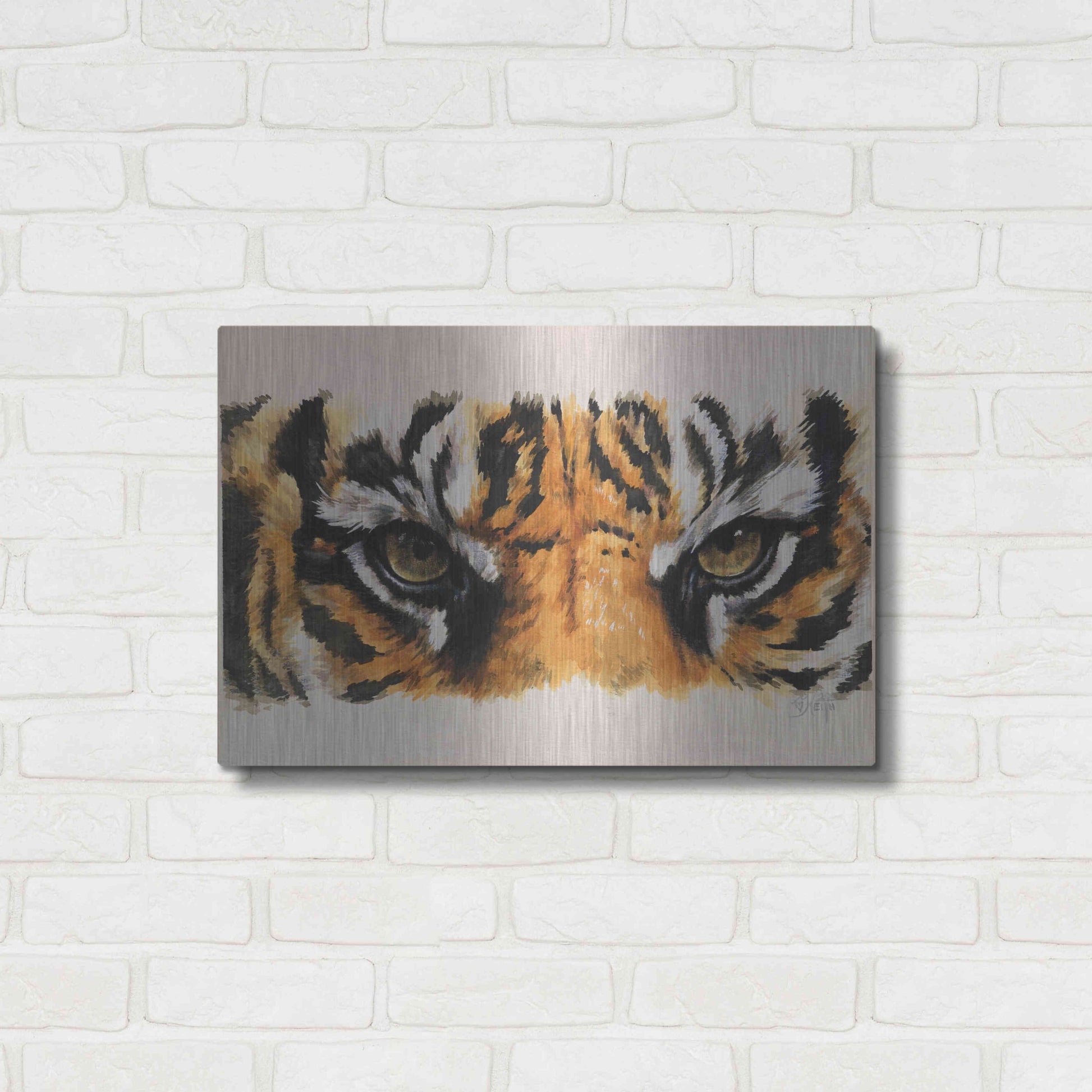 Luxe Metal Art 'Eye-Catching Tiger' by Barbara Keith, Metal Wall Art,24x16