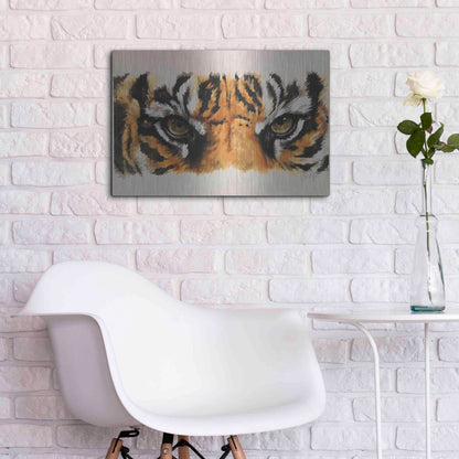 Luxe Metal Art 'Eye-Catching Tiger' by Barbara Keith, Metal Wall Art,24x16