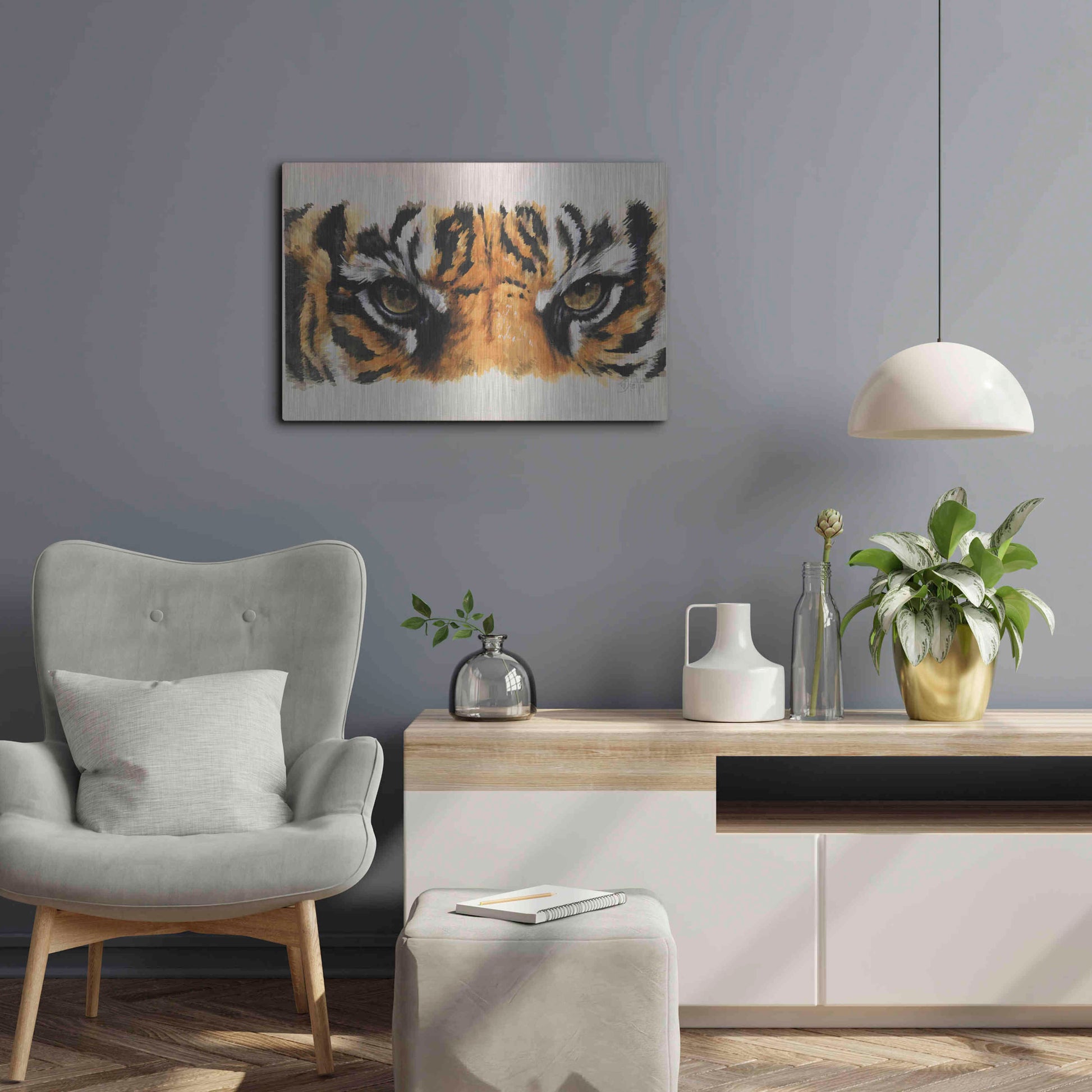 Luxe Metal Art 'Eye-Catching Tiger' by Barbara Keith, Metal Wall Art,24x16