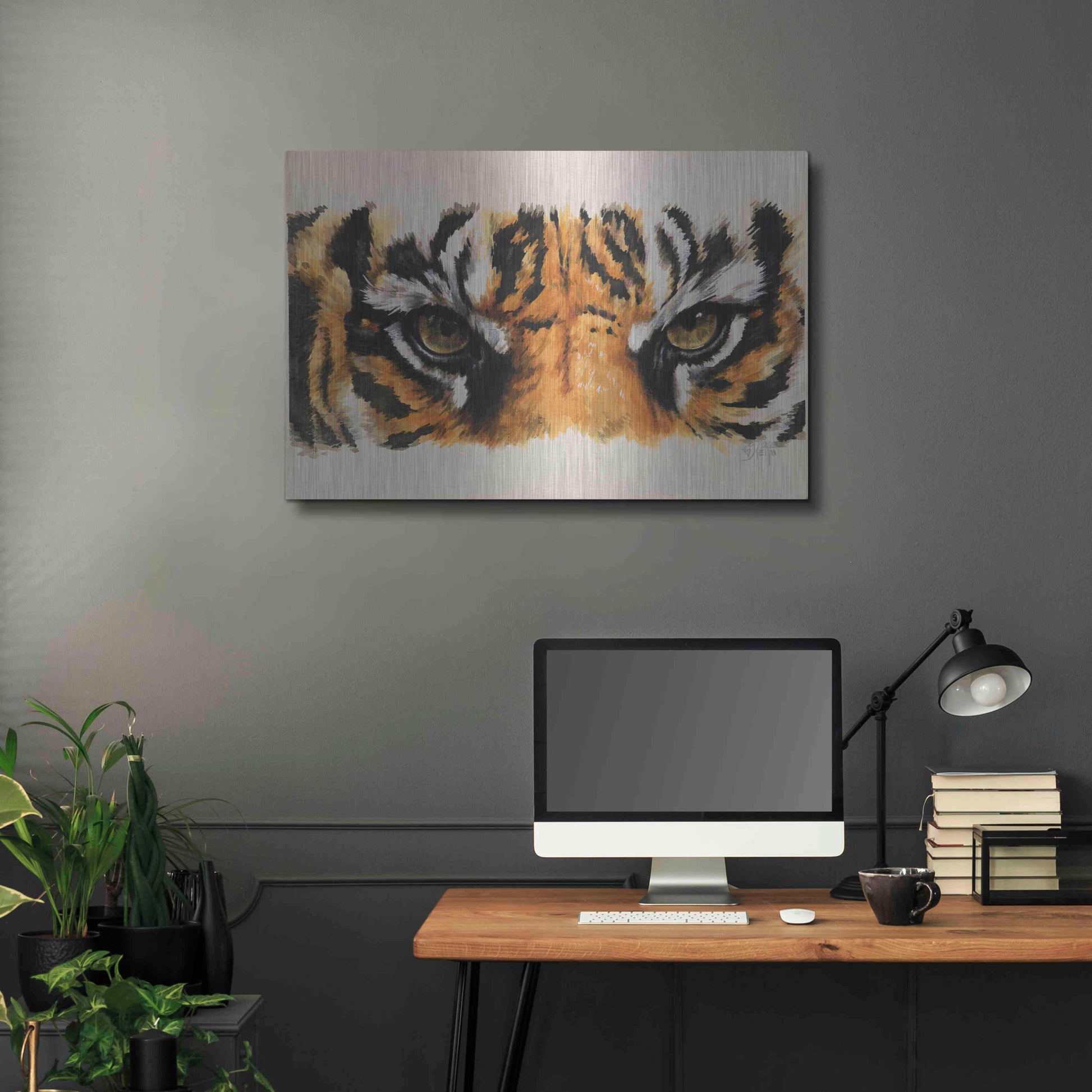 Luxe Metal Art 'Eye-Catching Tiger' by Barbara Keith, Metal Wall Art,36x24