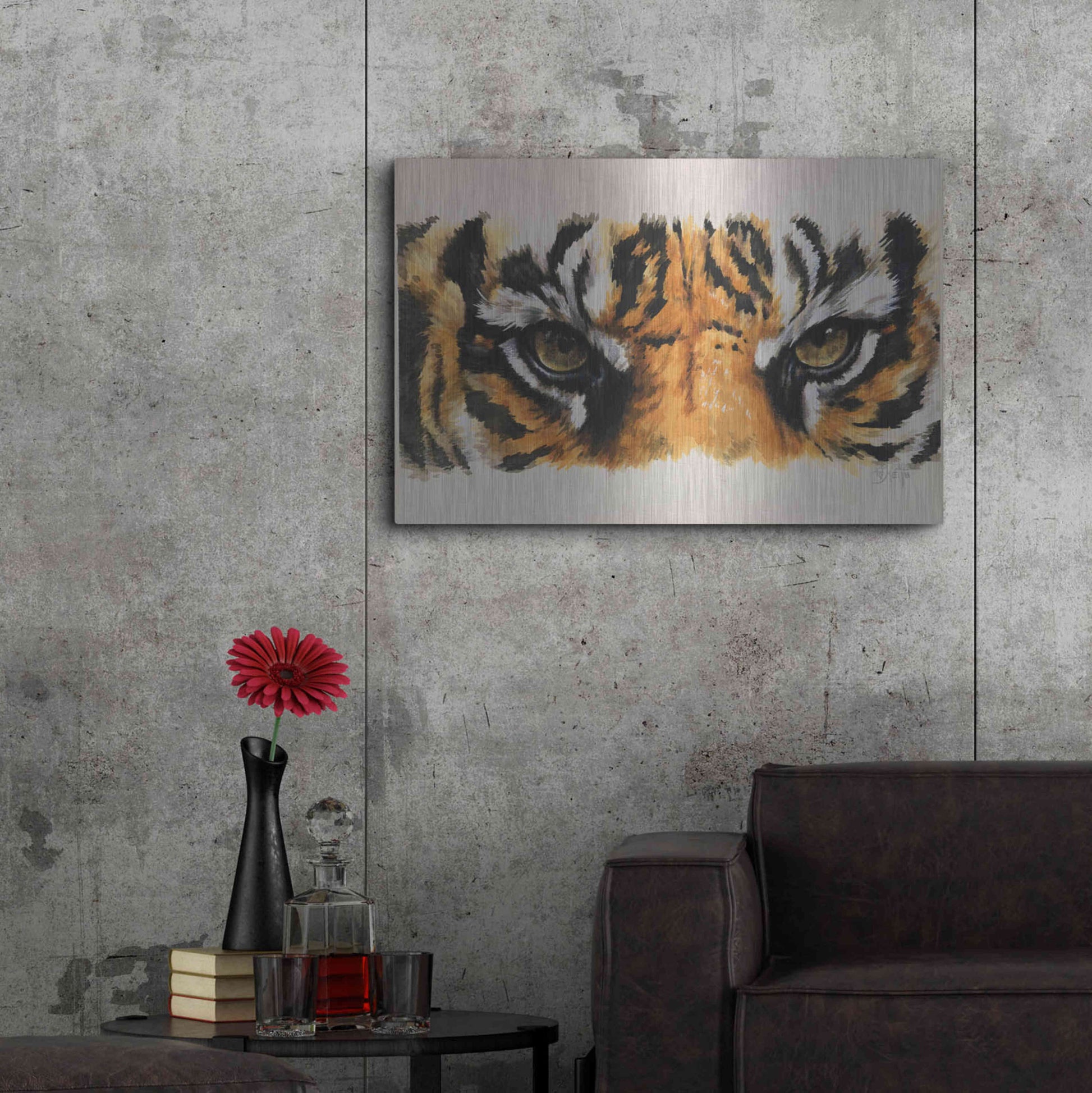 Luxe Metal Art 'Eye-Catching Tiger' by Barbara Keith, Metal Wall Art,36x24