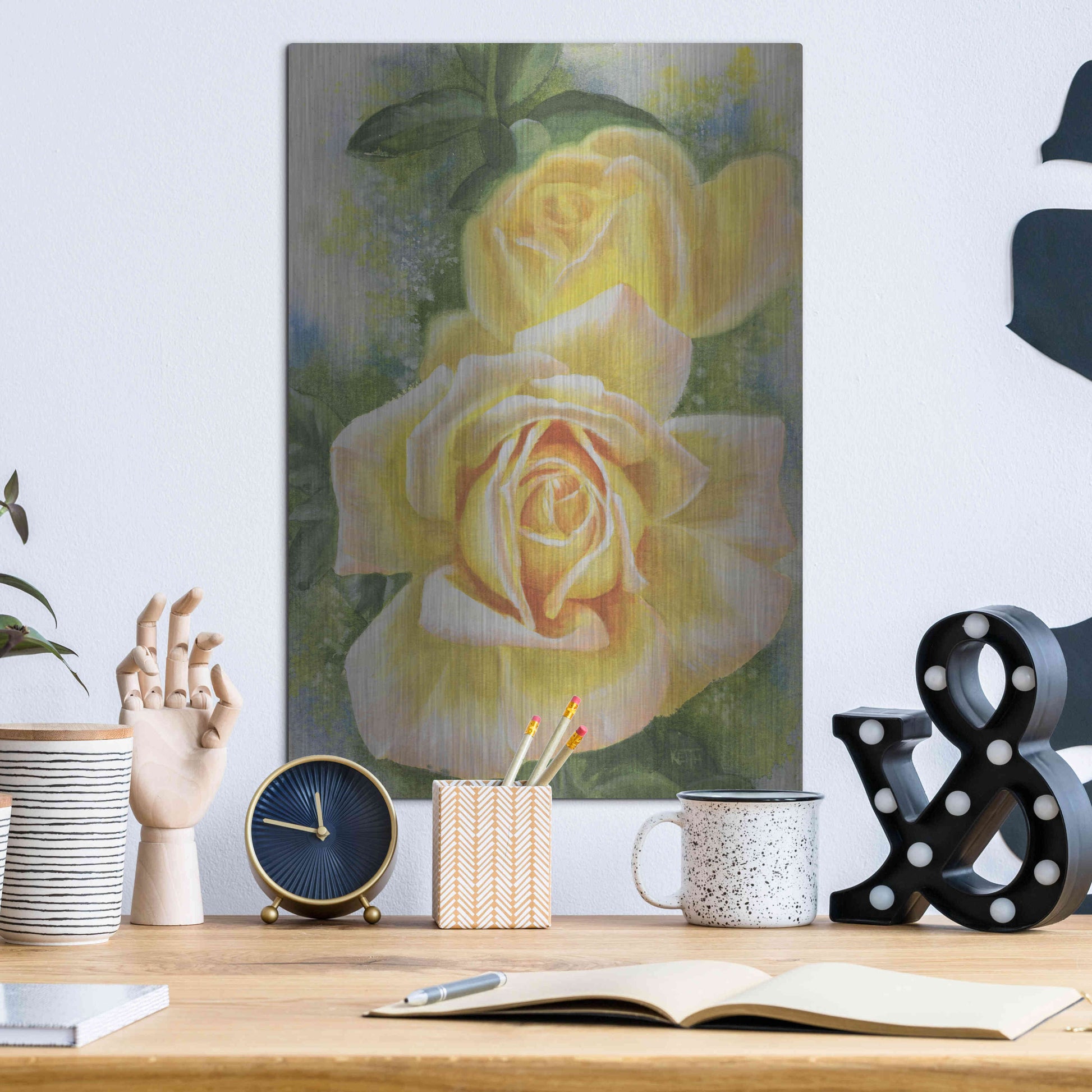 Luxe Metal Art 'Peace Rose' by Barbara Keith, Metal Wall Art,12x16