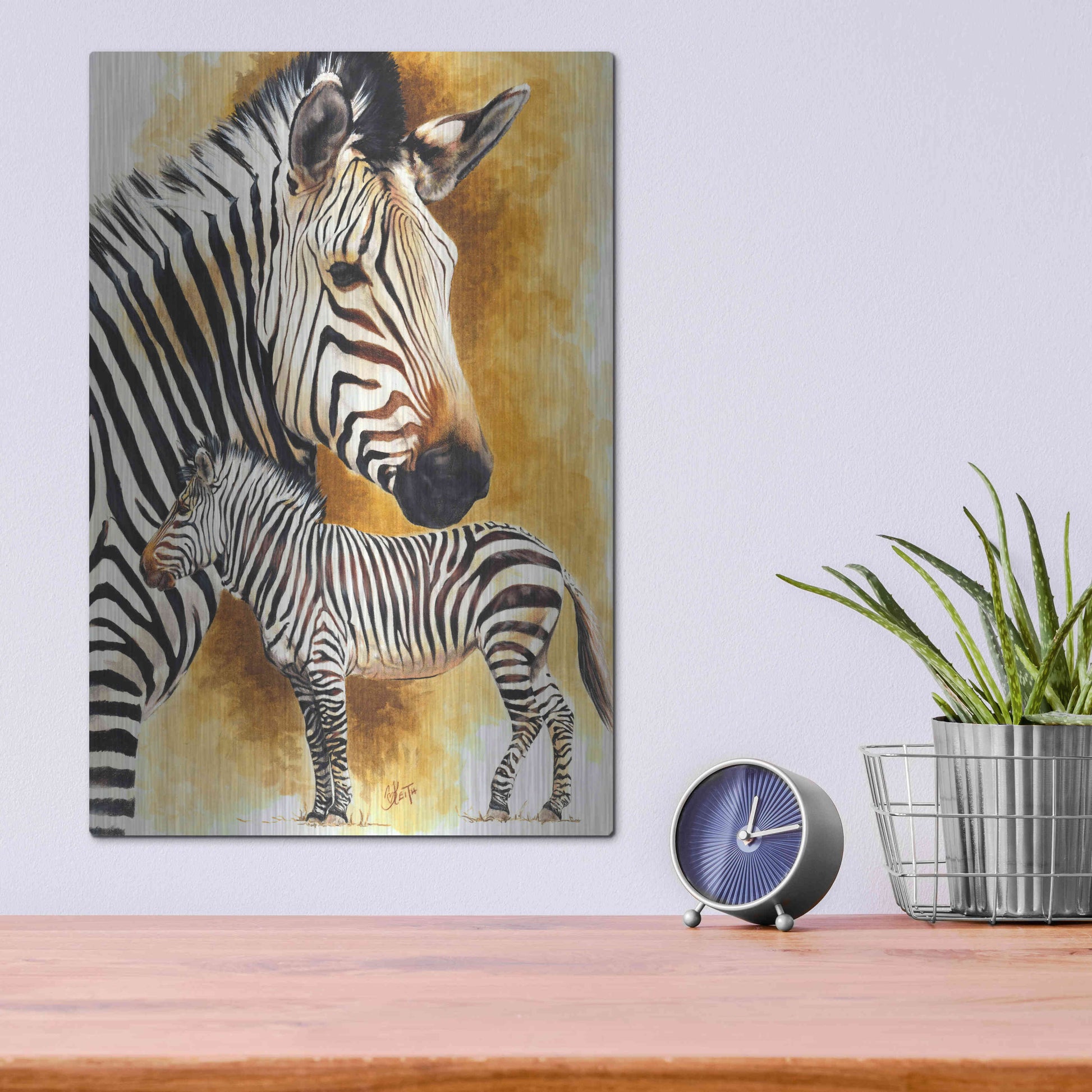 Luxe Metal Art 'Mountain Zebra' by Barbara Keith, Metal Wall Art,12x16
