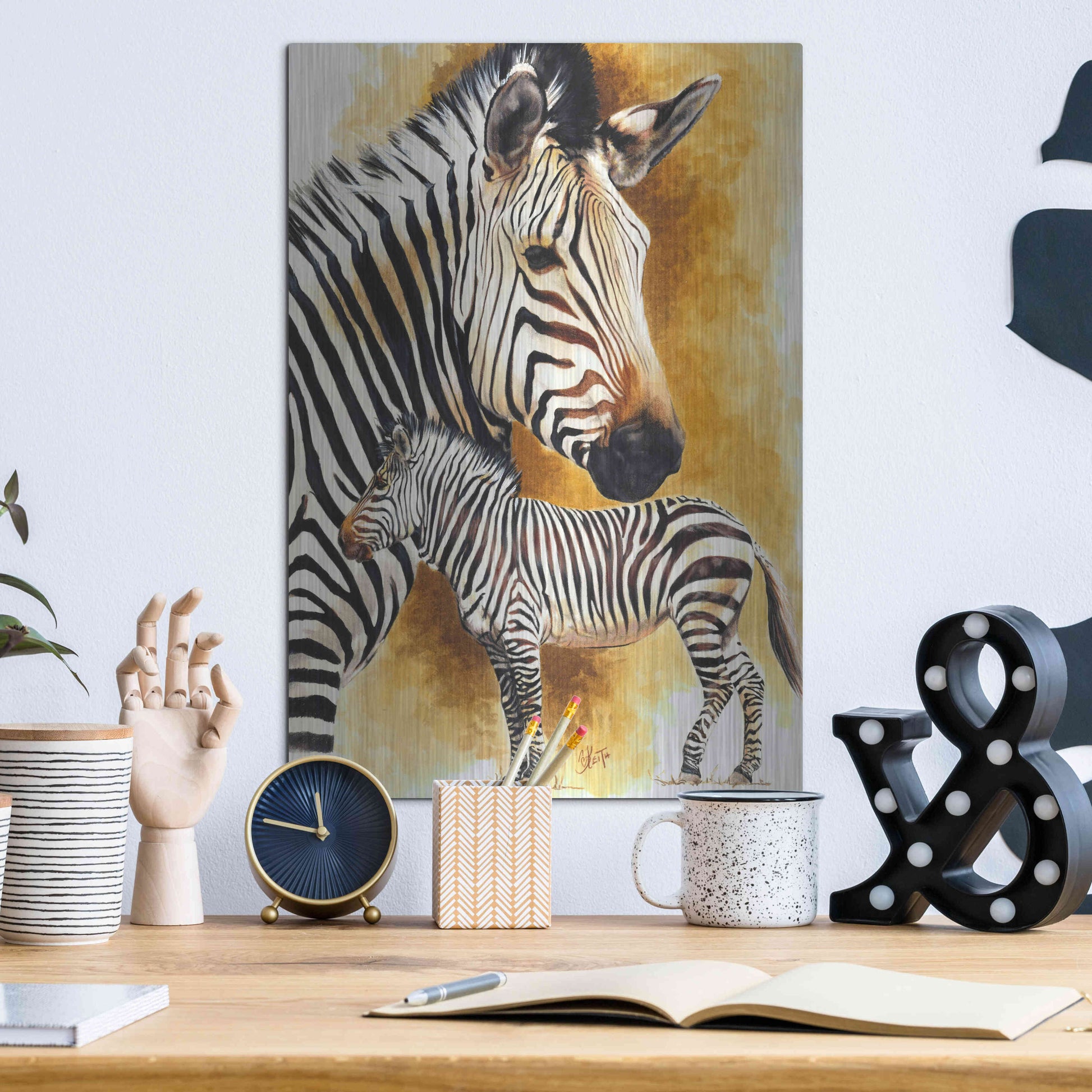 Luxe Metal Art 'Mountain Zebra' by Barbara Keith, Metal Wall Art,12x16