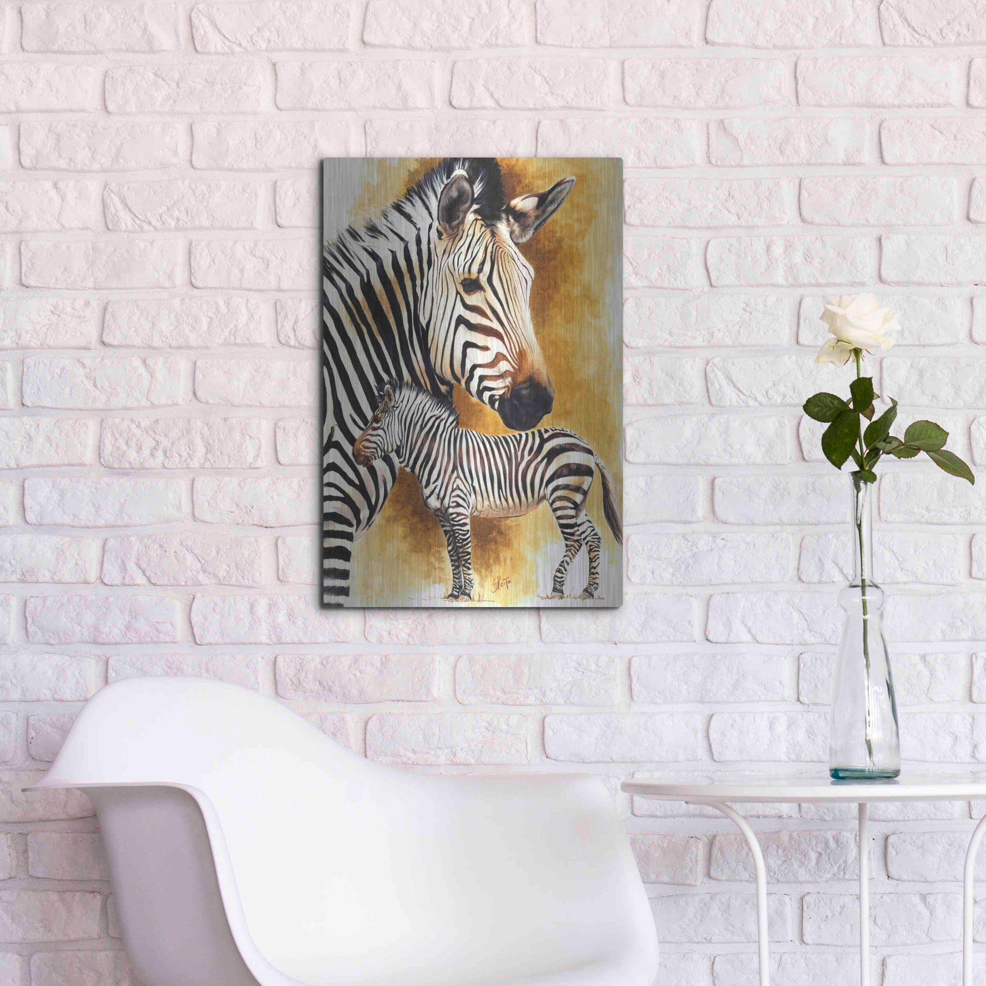 Luxe Metal Art 'Mountain Zebra' by Barbara Keith, Metal Wall Art,16x24
