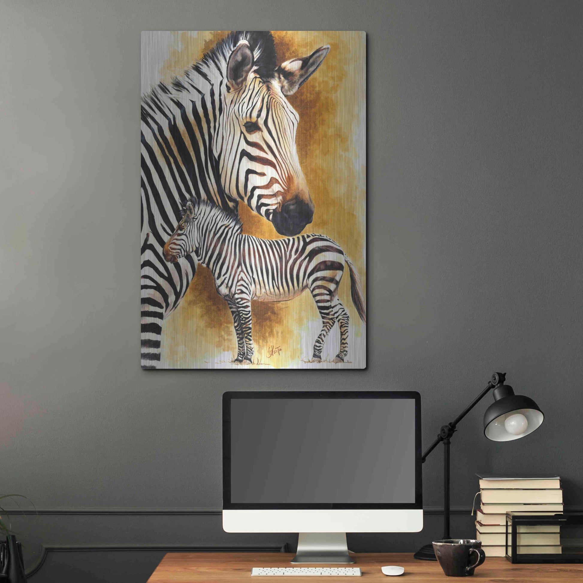 Luxe Metal Art 'Mountain Zebra' by Barbara Keith, Metal Wall Art,24x36